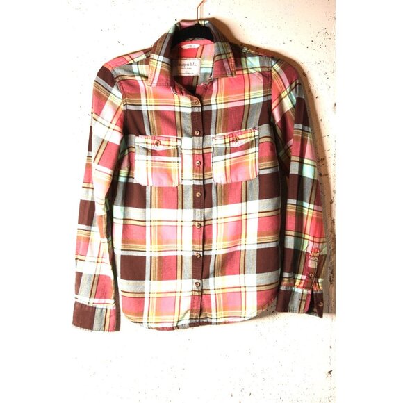Aero Tops - Aeropostale Eighty Seven Plaid Pink Aqua Shirt Long Sleeves Womens Petite sz S/P